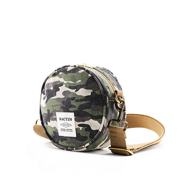 Ladies Camouflage Canvas Bag With Zipper Round Canvas Crossbody Bag
