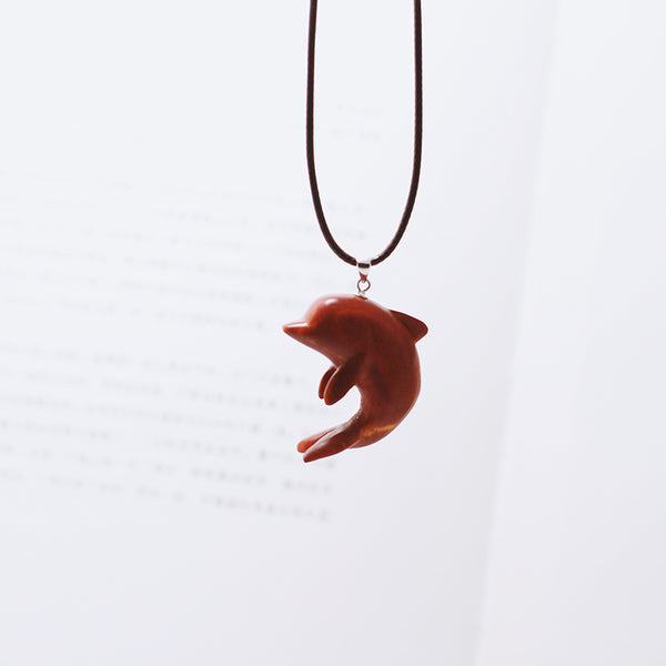 Cute Womens Dolphin Shaped Wooden Pendent Necklace Handmade Jewelry Accessories Gift for Women