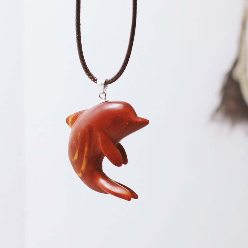 Cute Womens Dolphin Shaped Wooden Pendent Necklace Handmade Jewelry Accessories Gift
