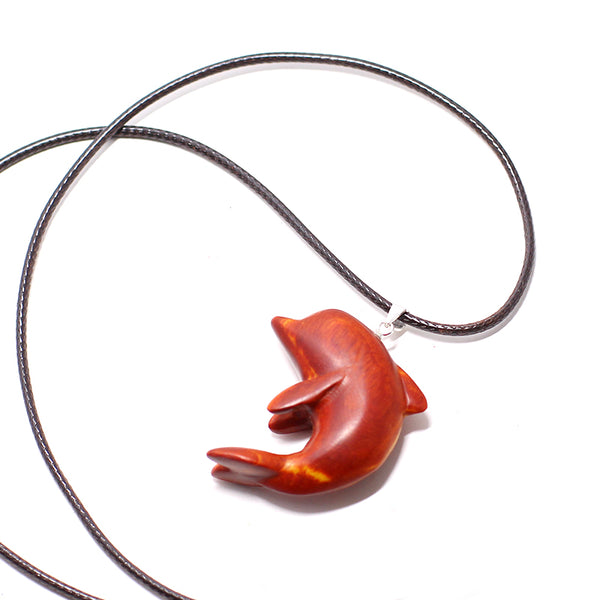 Cute Womens Dolphin Shaped Wooden Pendent Necklace Handmade Jewelry