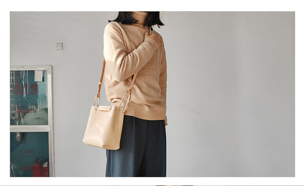 Cute Womens Leather Bucket Shoulder Bag Purse Handbags for Women Handmade