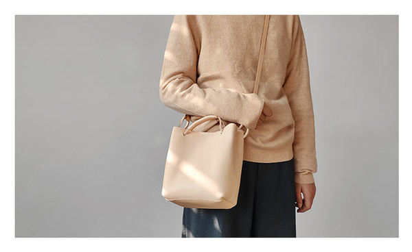 Cute Womens Leather Bucket Shoulder Bag Purse Handbags for Women Minimalist