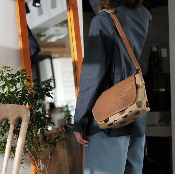 Cute Womens Leather Canvas Satchel Shoulder Bag Crossbody Bags for Ladies Brown