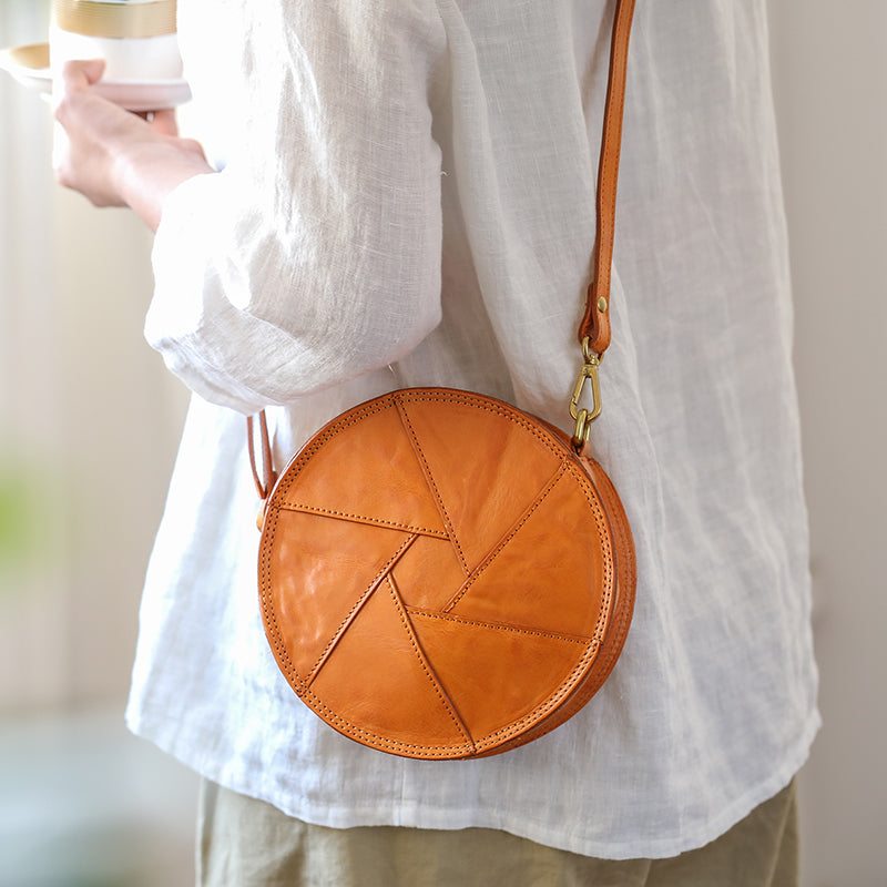 Cute Leather Tooling Round Crossbody Bags A