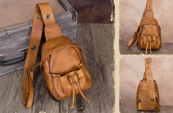 Cute Womens Leather Crossbody Chest Bag Sling Pack For Women Brown