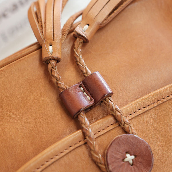 Cute Womens Leather Satchel Purse Brown Shoulder Bag With Tassels