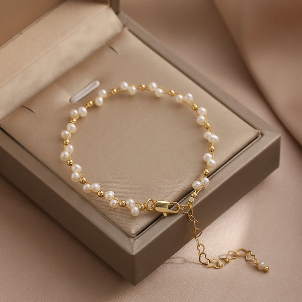 Cute Womens Pearl Bead Bracelet 15K Gold Plated Beaded Bracelets For Women Aesthetic