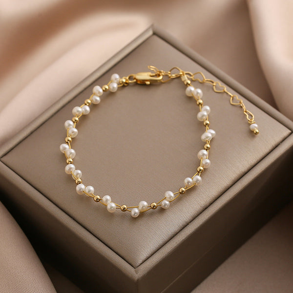 Cute Womens Pearl Bead Bracelet 16K Gold Plated Beaded Bracelets For Women Affordable