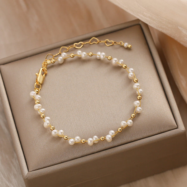 Cute Womens Pearl Bead Bracelet 19K Gold Plated Beaded Bracelets For Women Beautiful