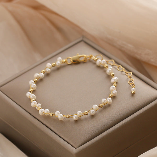 Cute Womens Pearl Bead Bracelet 24K Gold Plated Beaded Bracelets For Women Chic
