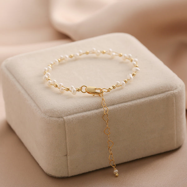 Cute Womens Pearl Bead Bracelet 27K Gold Plated Beaded Bracelets For Women Cute