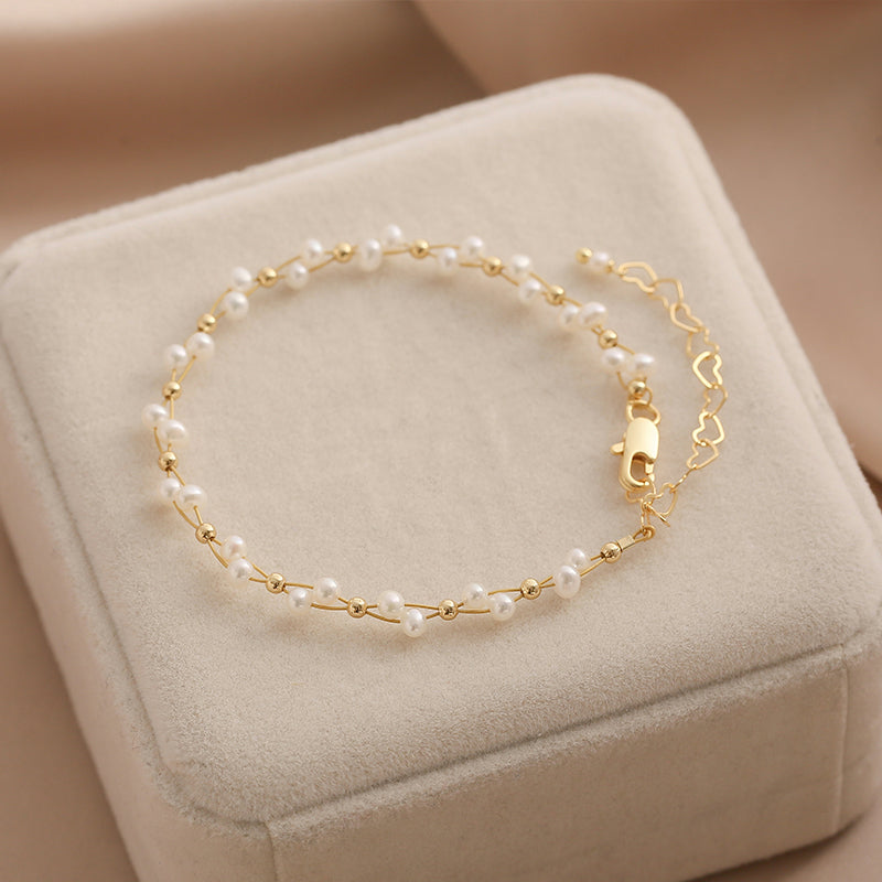 Be Timeless - Women's Beaded Bracelet Mother-of-Pearl Sterling Silver 14kt  Gold Vermeil | Beblue Bijoux