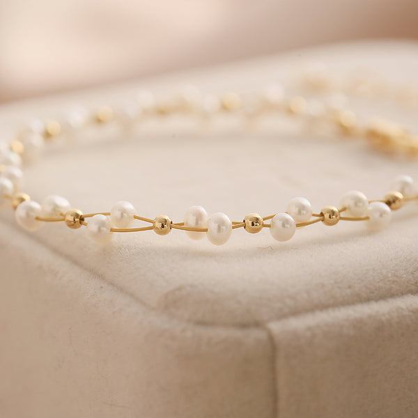 Cute Womens Pearl Bead Bracelet 29K Gold Plated Beaded Bracelets For Women Designer