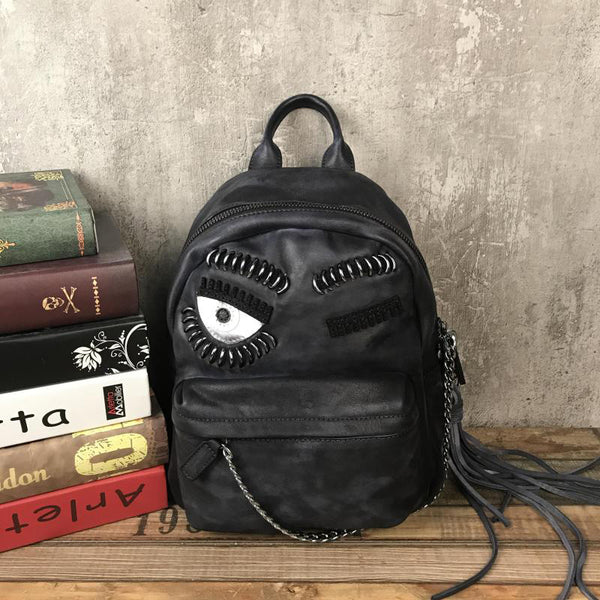 Cute Womens Small Genuine Leather Backpack Purse Trendy Backpacks for Women Black