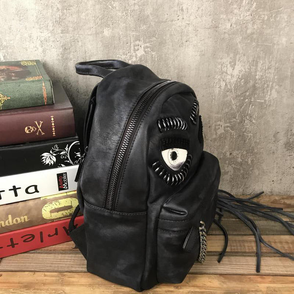 Unique Womens Black Leather Backpack Purse Leather Rucksack for Women