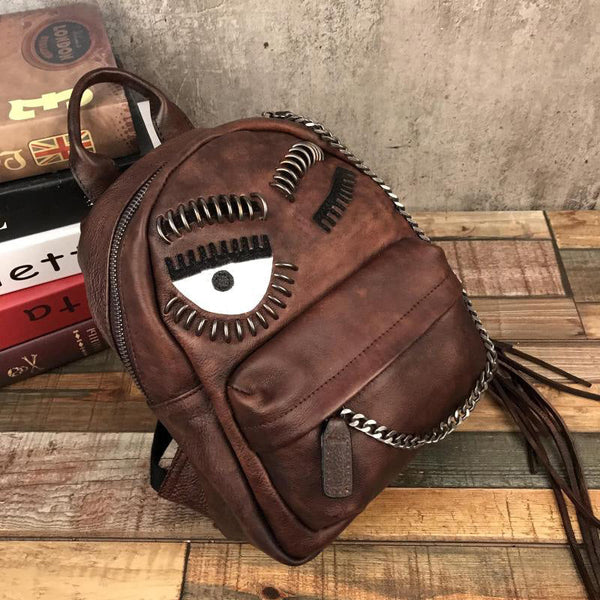 Cute Womens Small Genuine Leather Backpack Purse Trendy Backpacks for Women Brown