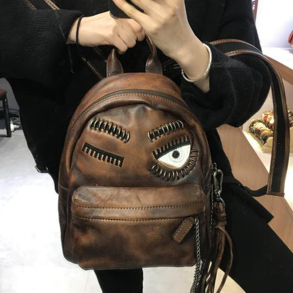 Cute Womens Small Genuine Leather Backpack Purse Trendy Backpacks for Women Inside