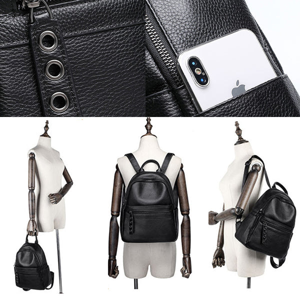 Cute Womens Soft Black Leather Backpack Purse Stylish Backpacks for Women Cool