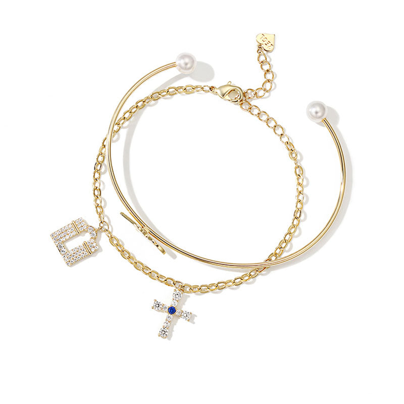 Petit CD Double Bracelet Gold-Finish Metal and White Crystals | DIOR US