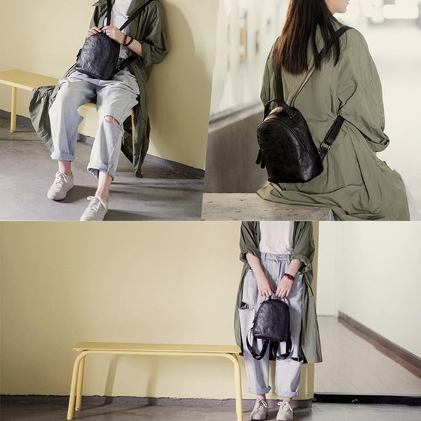 Designer Black Leather Womens Mini Backpack Purse Cute Backpacks for Women Details