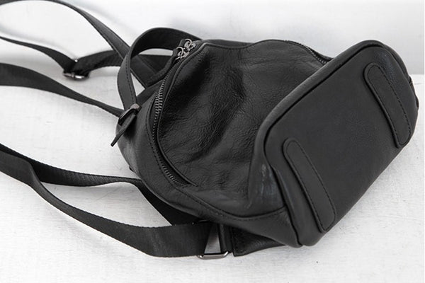 Designer Black Leather Womens Mini Backpack Purse Cute Backpacks for Women Handmade