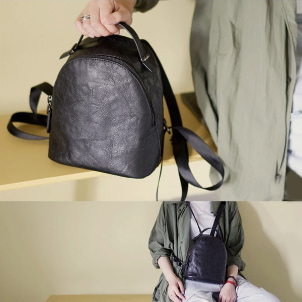 Designer Black Leather Womens Mini Backpack Purse Cute Backpacks for Women cowhide