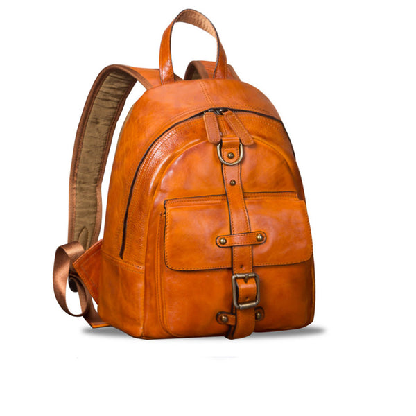 Designer Brown Leather Womens Small Backpack Bag