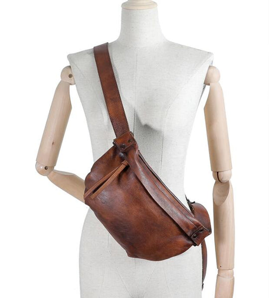 Designer Crossbody Chest Bag For Women Leather Sling Pack Bag For Ladies Brown