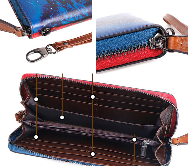 Designer Ladies Genuine Leather Wristlet Wallet With Double Color Zip Around Wallet for Women Details