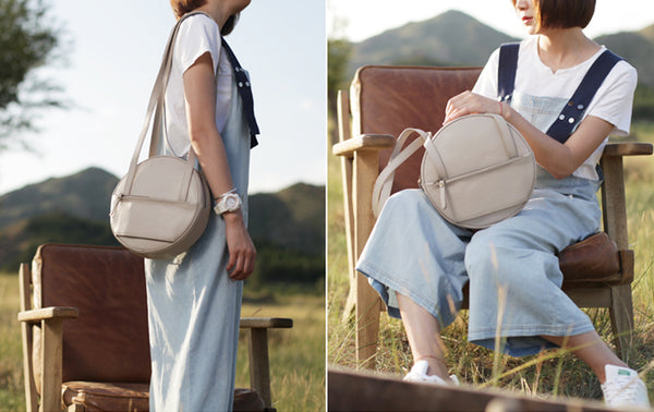 Designer Ladies Round Shoulder Bag Leather Circle Backpack Bag Purse Boutique