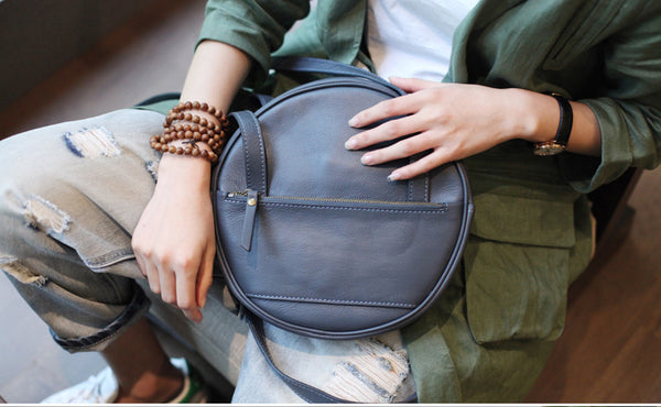 Designer Ladies Round Shoulder Bag Leather Circle Backpack Bag Purse Chic
