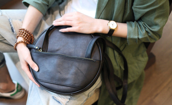 Designer Ladies Round Shoulder Bag Leather Circle Backpack Bag Purse cool