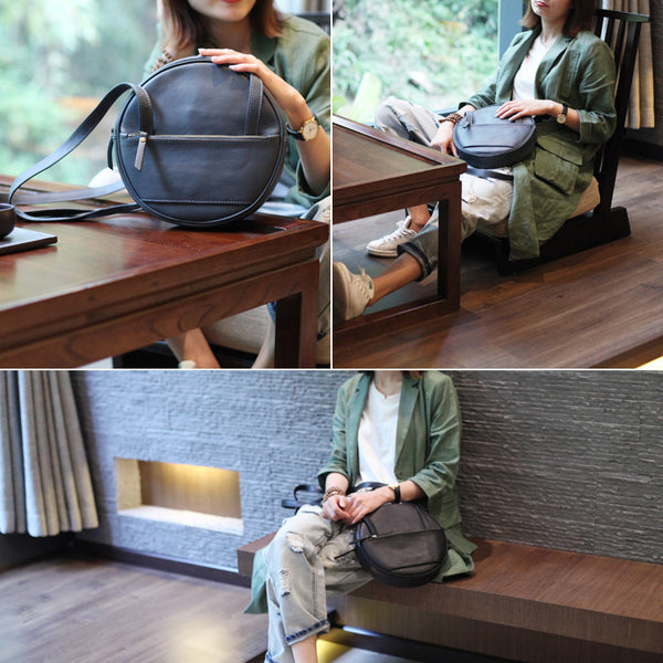 Designer Ladies Round Shoulder Bag Leather Circle Backpack Bag Purse cute