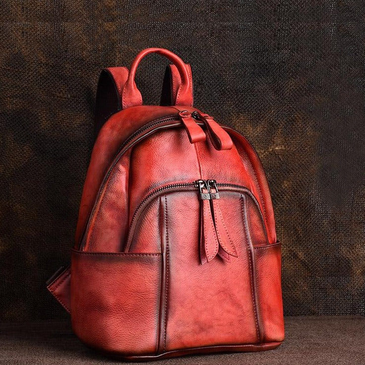 Cool Ladies Red Leather Backpack Purse Bag Rucksack for Women