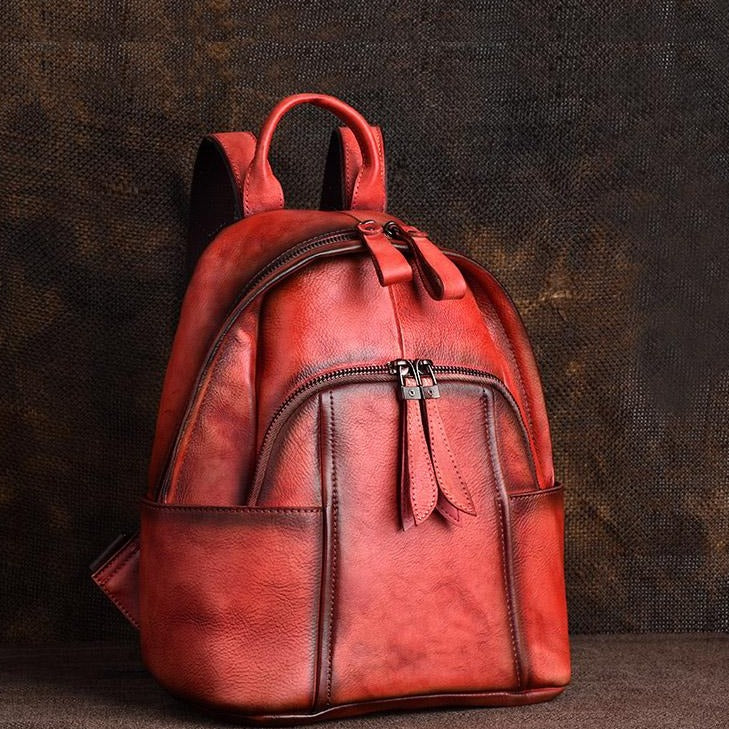 Fioretta Italian Genuine Leather Backpack Purse Travel Bag For Women - Red