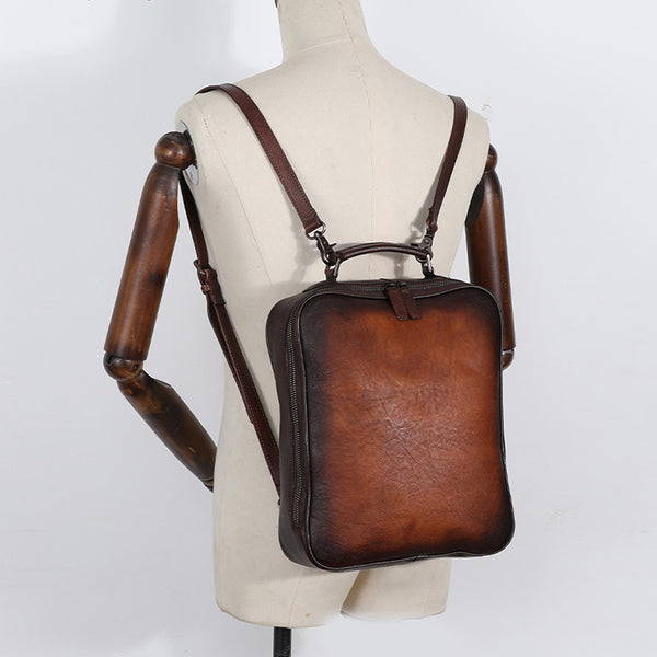 Designer Womens Brown Leather Laptop Backpack Purse Cool Backpacks for Women Details