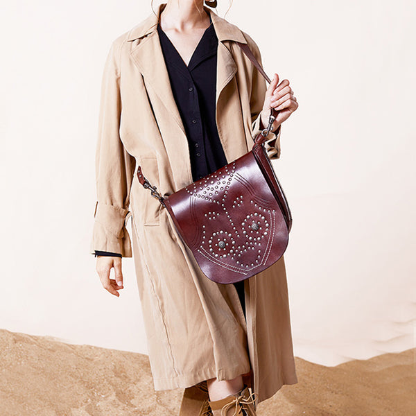 Designer Womens Leather Crossbody Saddle Bag Satchel Bag Purse for Women Handmade
