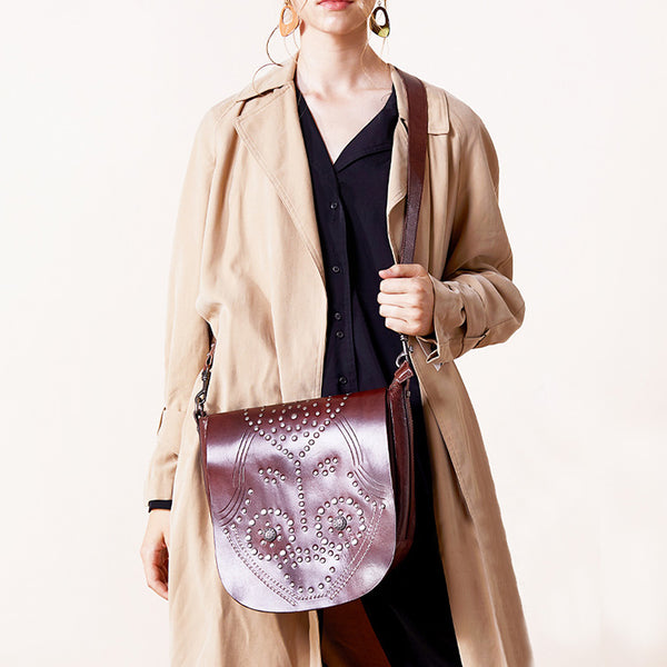 Designer Womens Leather Crossbody Saddle Bag Satchel Bag Purse for Women cowhide