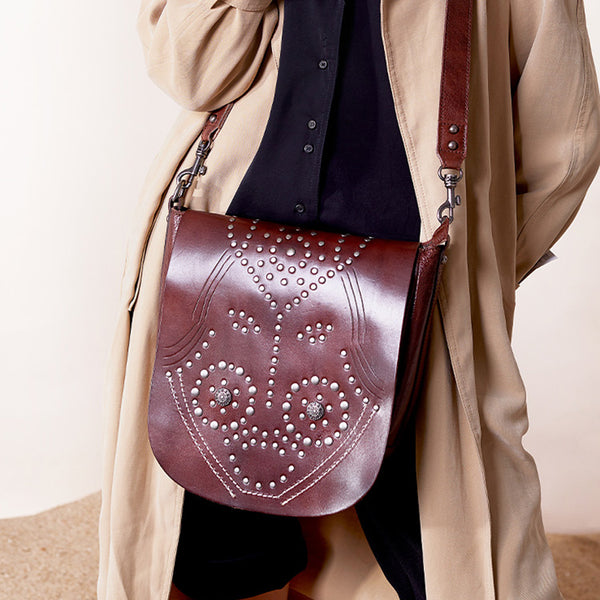 Designer Womens Leather Crossbody Saddle Bag Cool Satchel Bag Purse for Women