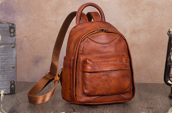 Designer Womens Mini Leather Backpack Bag Purse Cute Backpacks for Women Brown
