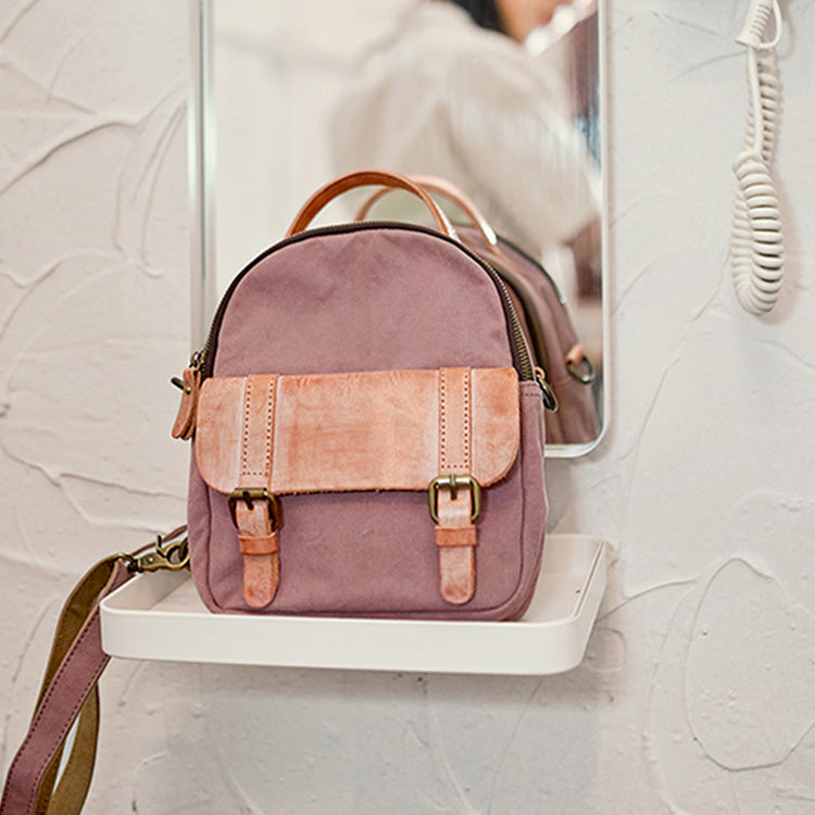 cute pink leather backpacks Small Womens Pink Canvas Leather Backpack Purse Handbags Shoulder Bags – igemstonejewelry