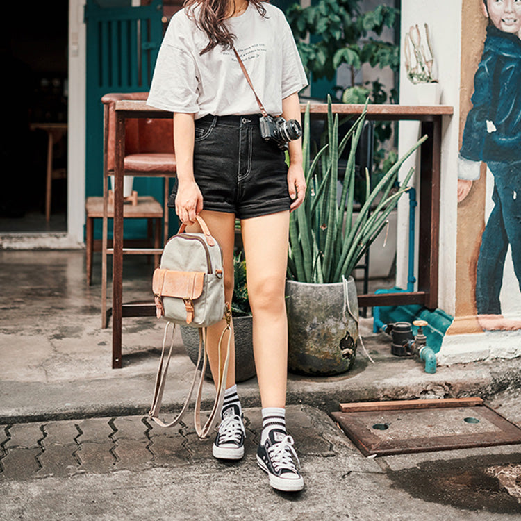 canvas and leather women's backpack Small Womens Pink Canvas Leather Backpack Purse Handbags Shoulder Bags – igemstonejewelry