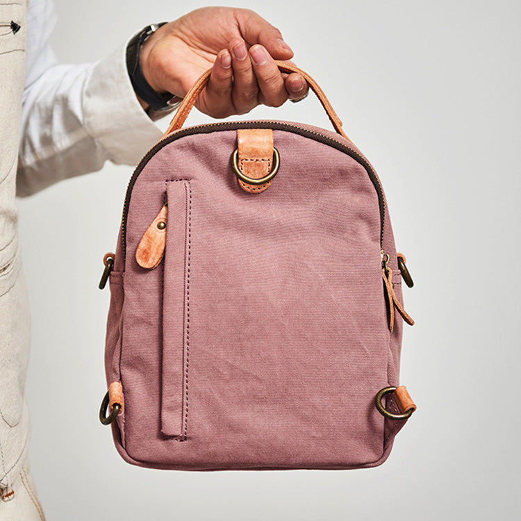 cute pink leather backpacks Small Womens Pink Canvas Leather Backpack Purse Handbags Shoulder Bags – igemstonejewelry