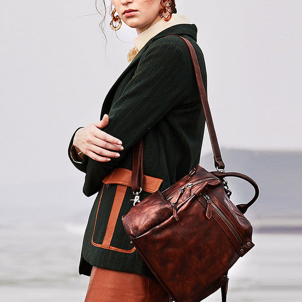 Designer Womens Tan Leather Backpack Purse Trendy Backpacks for Women Brown