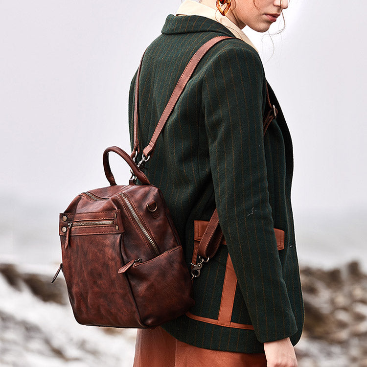 Leather Designer Backpack Purse Shoulder Bag Travel Rucksack Khaki Pink  Lovely