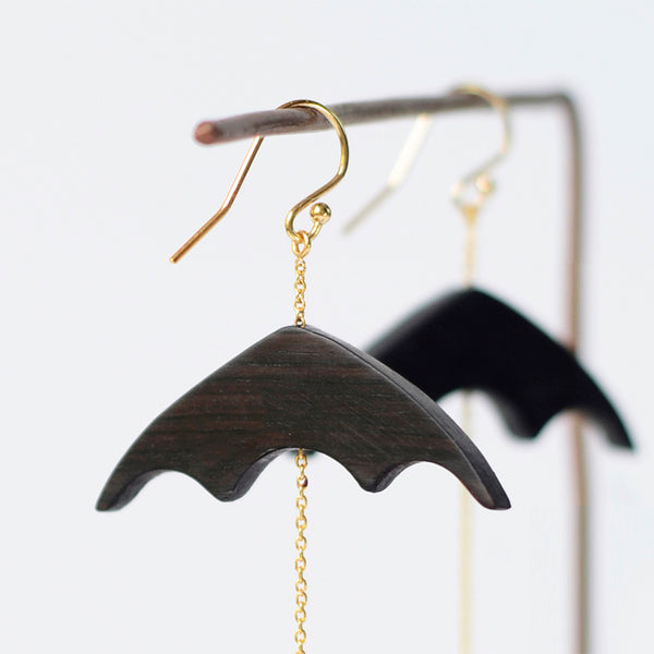 Designer Umbrella shaped Wood Dangle Earrings in 14k Gold Jewelry Accessories Women