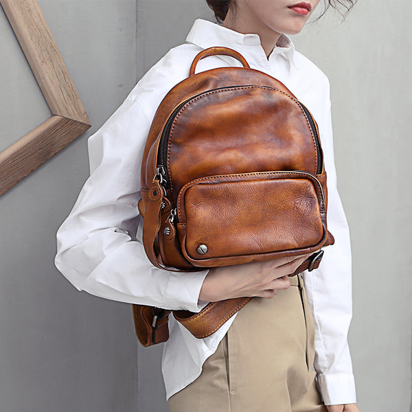 Designer womens small brown leather backpack Bag purse backpacks for women Chic