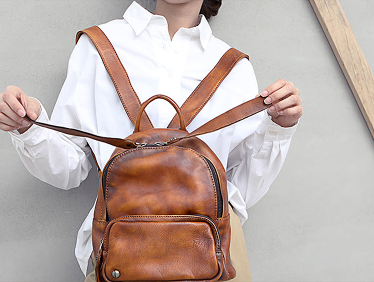 designer leather backpack slim woman Designer Womens Mini Brown Leather Backpack Bag Purse Backpacks for Women