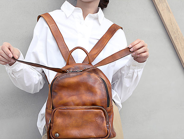 Designer womens small brown leather backpack Bag purse backpacks for women Handmade
