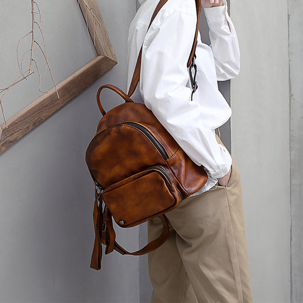 Designer womens small brown leather backpack Bag purse backpacks for women